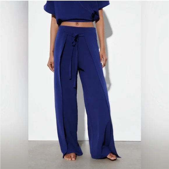 Zara Blue Pareo Wrap Pants - Picture 1 of 6